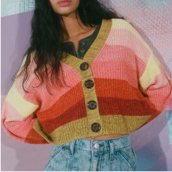 Turner Ribbed Button-Down Boho Hipster Hippie Art Deco Hip Farm Sweater Cardigan - Picture 5 of 5